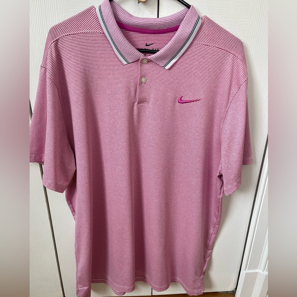 Nike Men's Striped Pink Polo Shirt